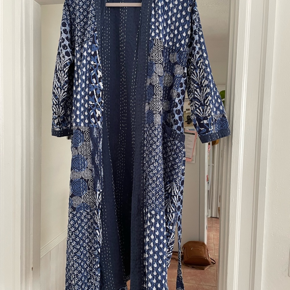 Blue quilted boho Kantha robe -o/s